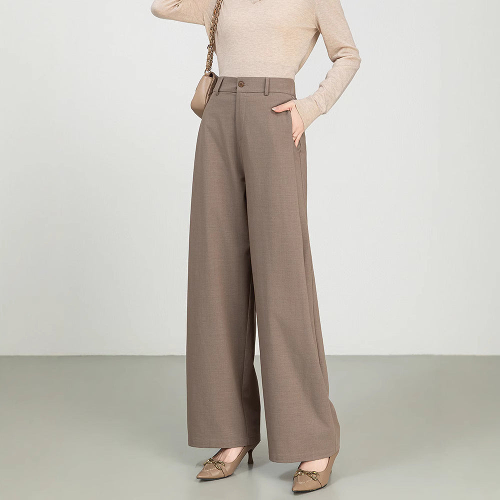 Cotton High Waist Suit Straight Wide-leg Pants