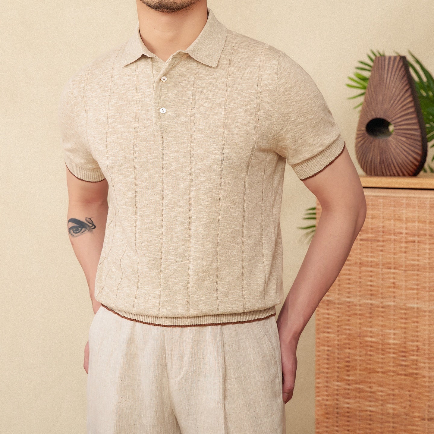 Blended Men's Lapel Knitted Polo Shirt