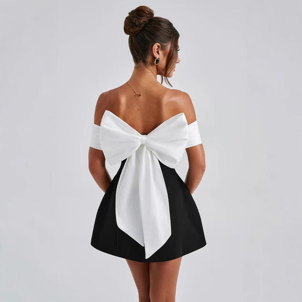 Slim-fit Off-shoulder Contrast dress