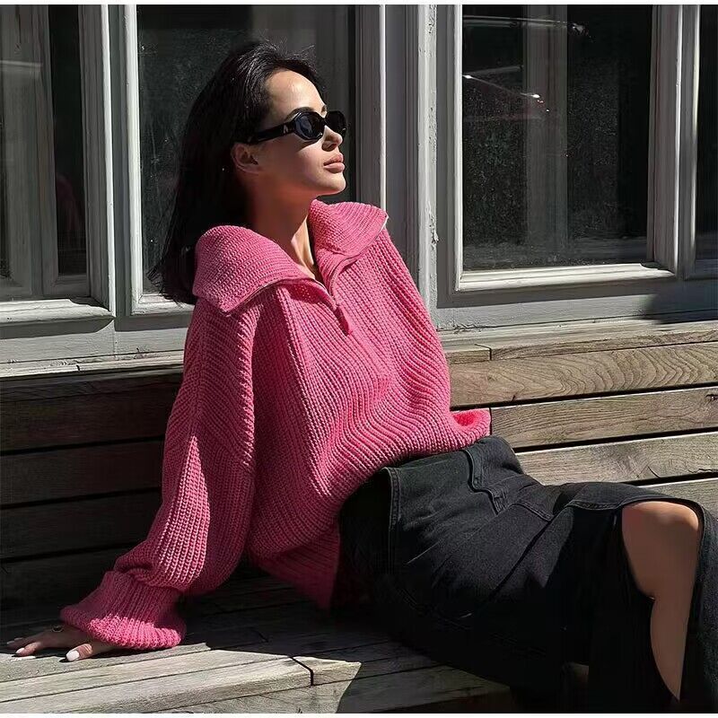 Zipper Loose Casual Knitted Sweater