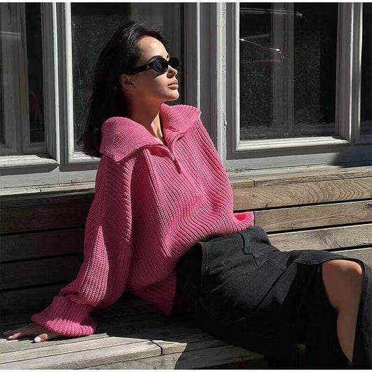 Zipper Loose Knitted Sweater