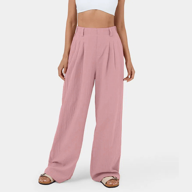 Straight-leg Cotton High Waist Pants