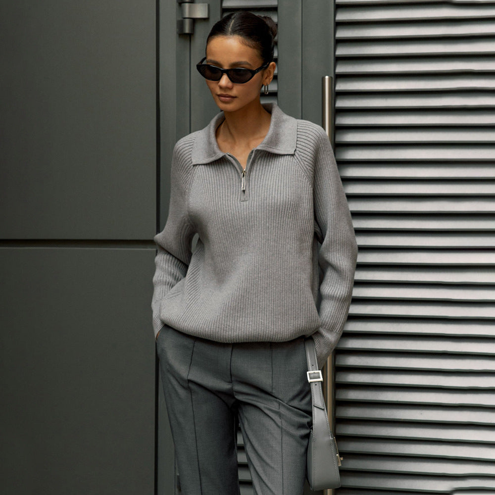 Polo Collar Lapel Knitted Pullover