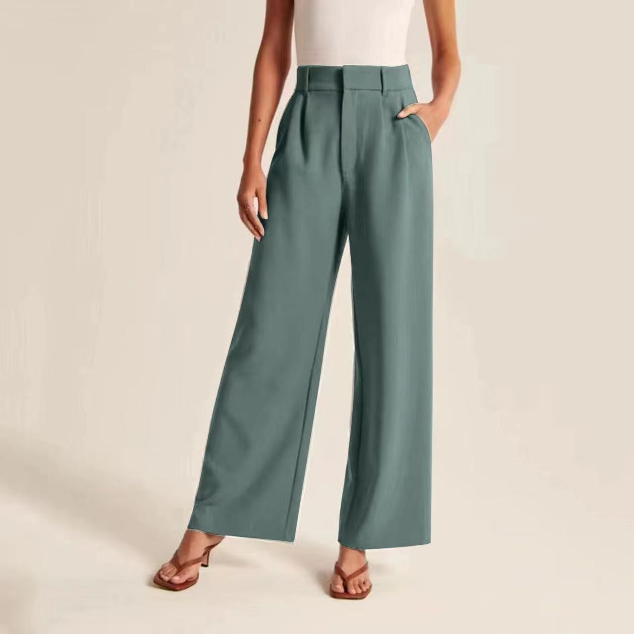 Solid Pocket High Waist Wide Leg Pants