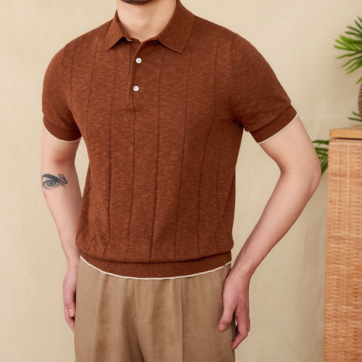 Blended Men's Lapel Knitted Polo Shirt