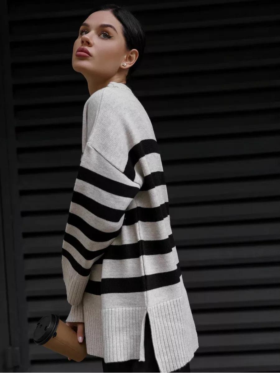 Striped Loose Crew Neck Pullover