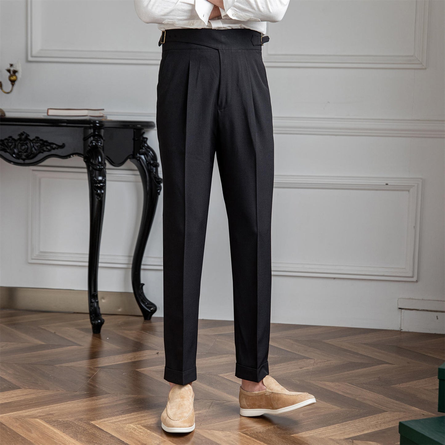Thin High-waisted Straight-leg Pants