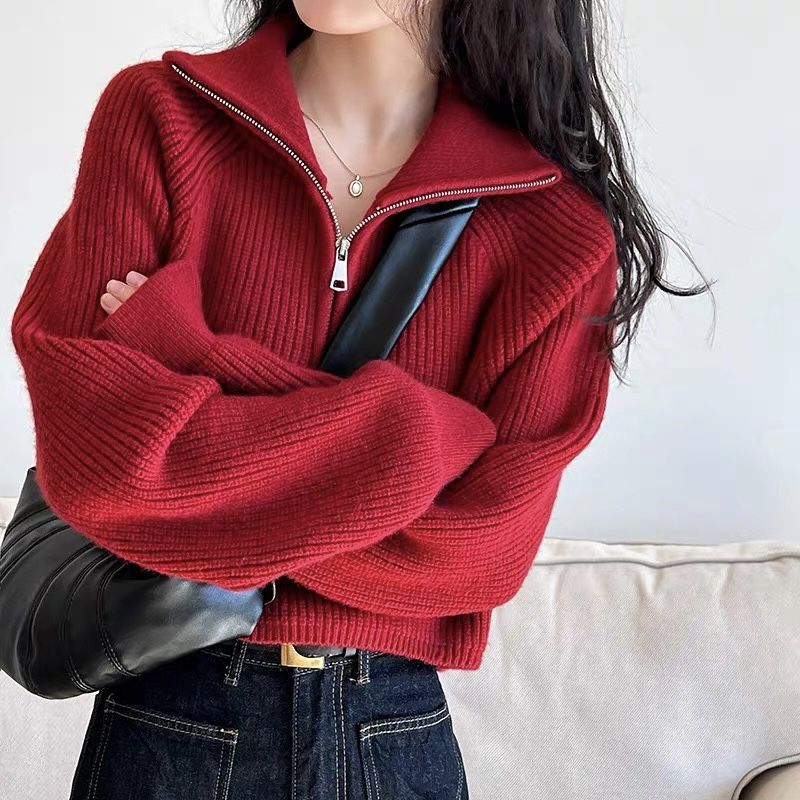 Zipper And Lapel Sweater