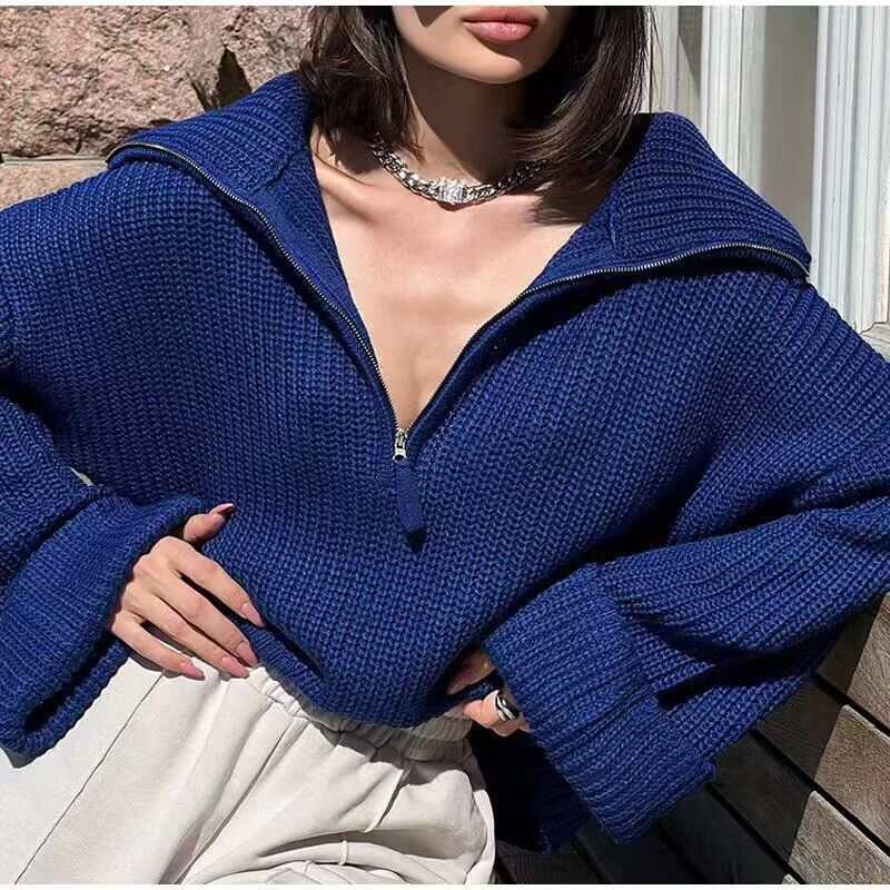 Zipper Loose Casual Knitted Sweater
