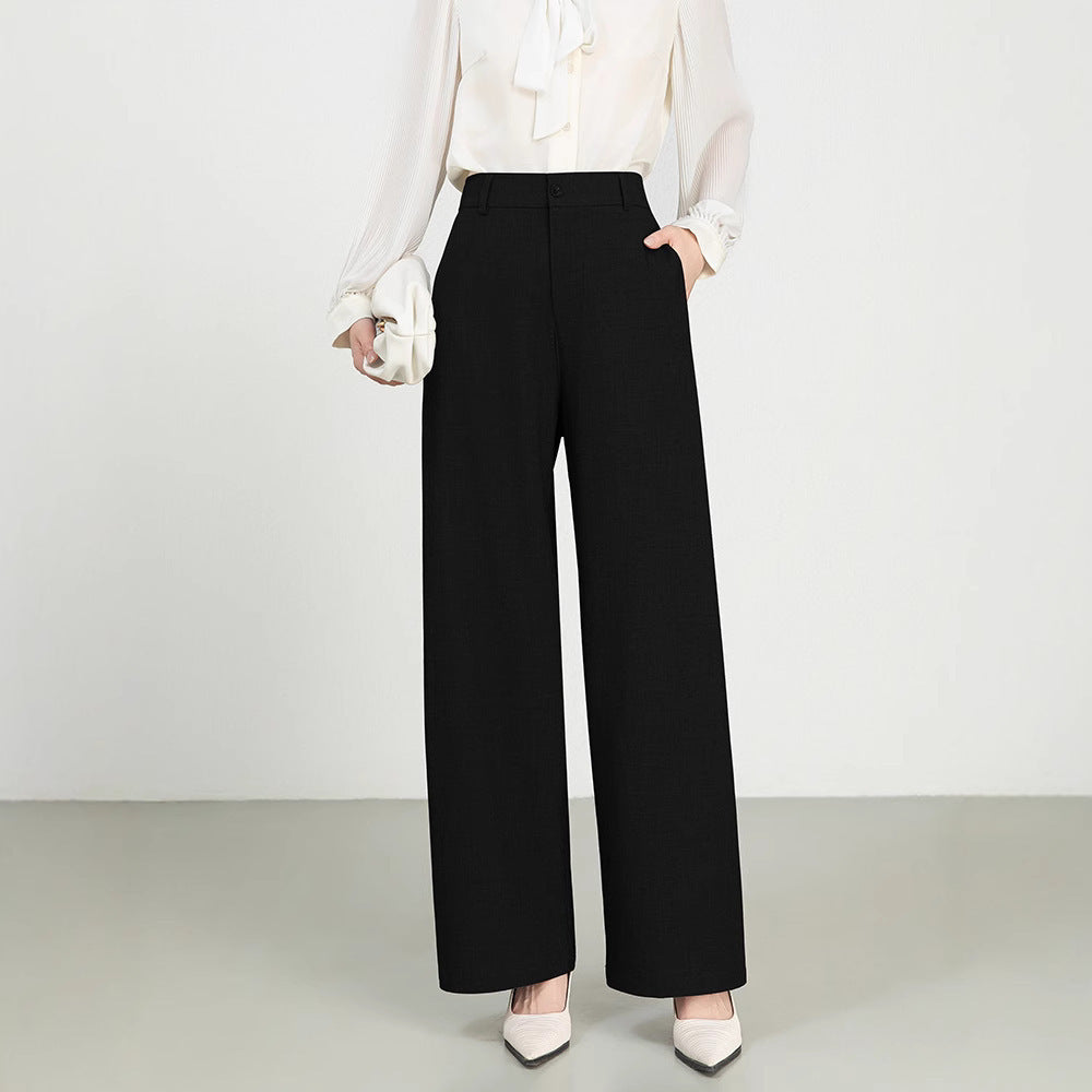 Cotton High Waist Suit Straight Wide-leg Pants