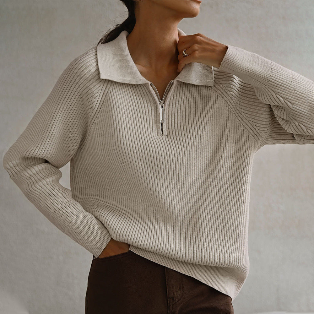 Polo Collar Lapel Knitted Pullover