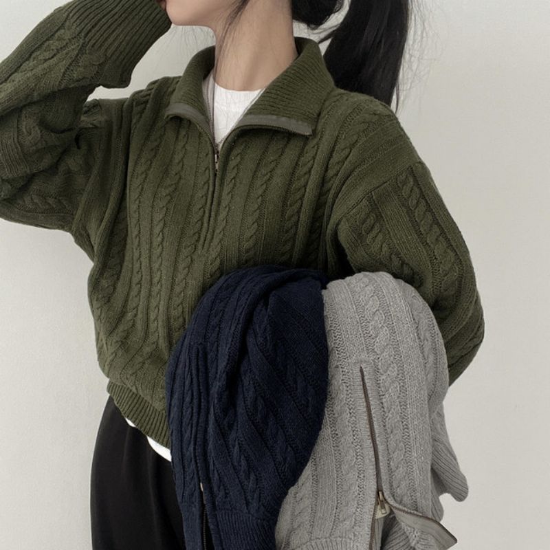 Knitted Half Zip Sweater Women