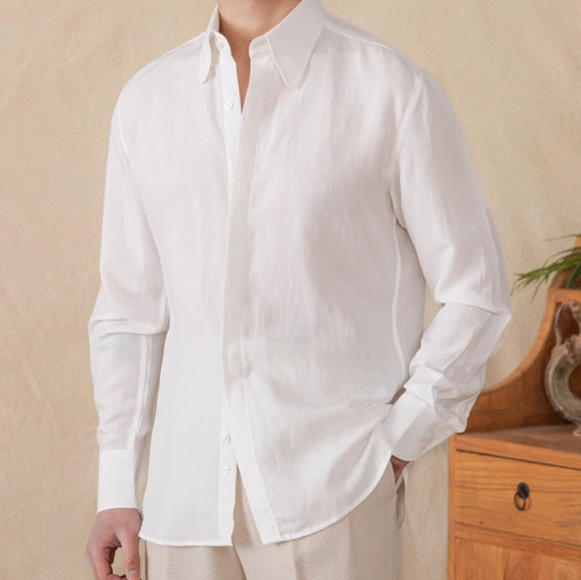 Draping Lyocell Long Linen Sleeves Shirt