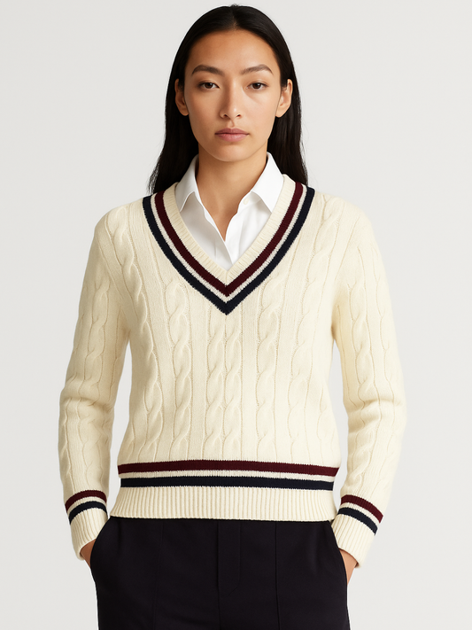 Elite Heritage Cable-Knit V-Neck Sweater