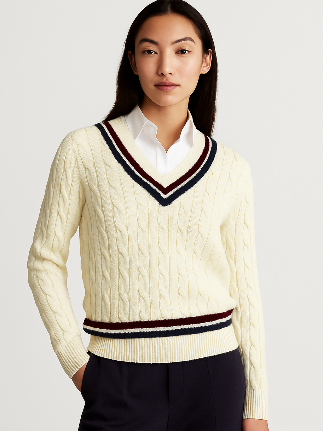 Elite Heritage Cable-Knit V-Neck Sweater