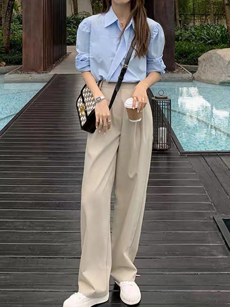 High Waist Casual Straight-leg Suit Pants