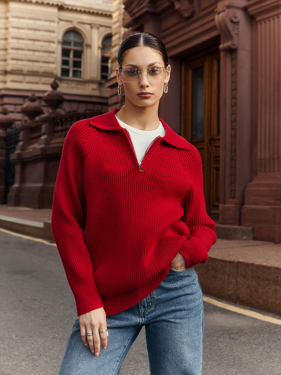 Polo Collar Lapel Knitted Pullover