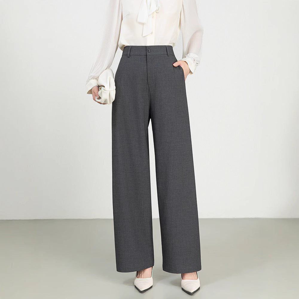 Cotton High Waist Suit Straight Wide-leg Pants