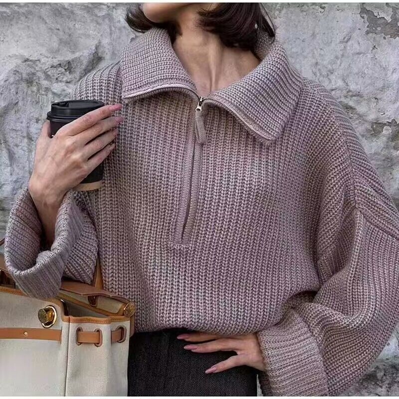 Zipper Loose Casual Knitted Sweater