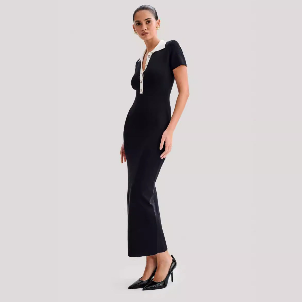 Long Single-breasted Knitted Dress