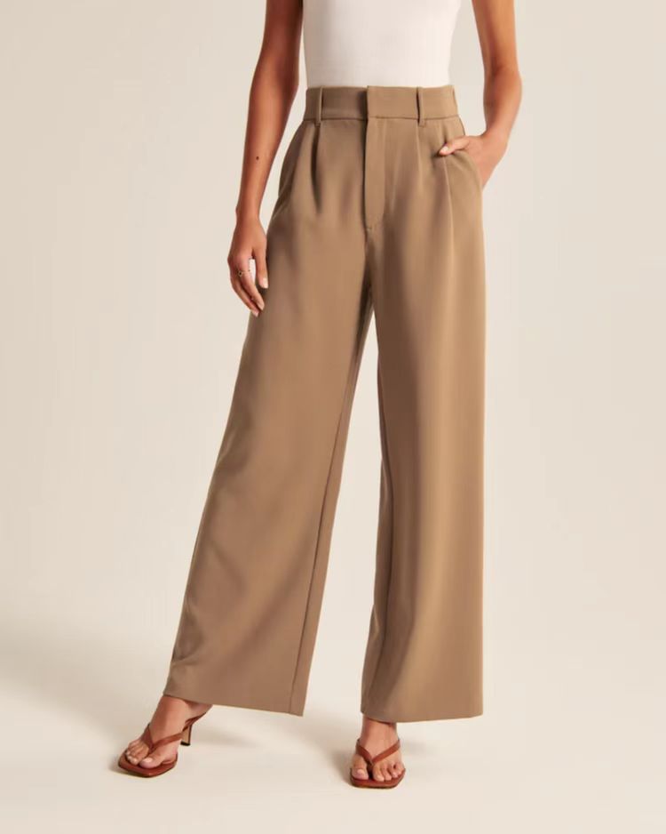Solid Pocket High Waist Wide Leg Pants
