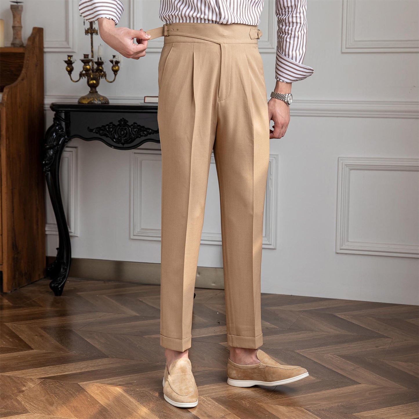 Thin High-waisted Straight-leg Pants