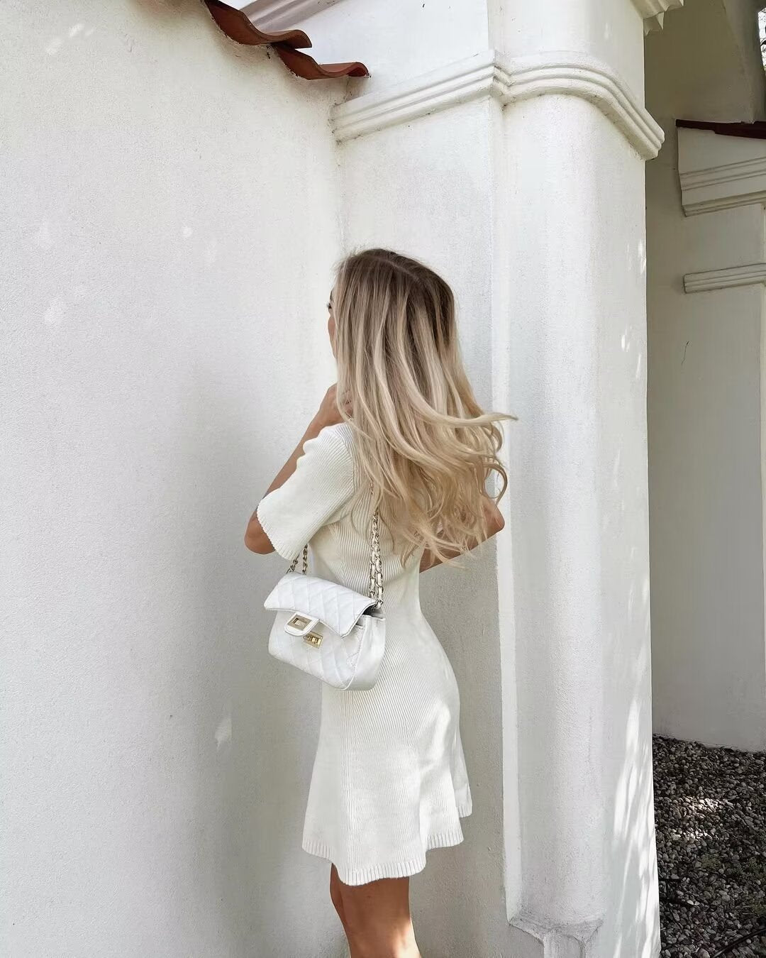 Short Sleeve Button Wool Dress