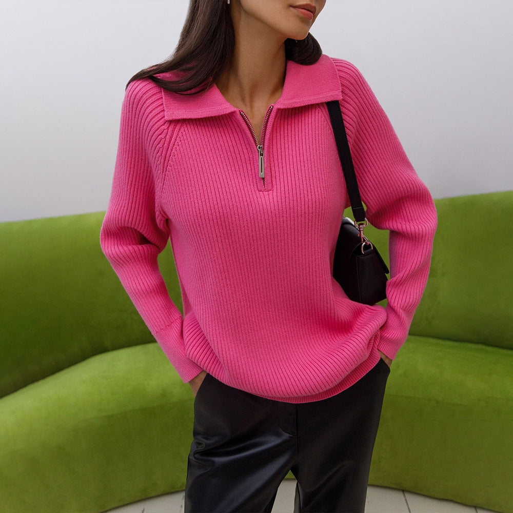 Polo Collar Lapel Knitted Pullover