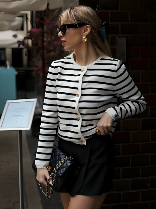 Striped Button Down Long Sleeve Cardigan