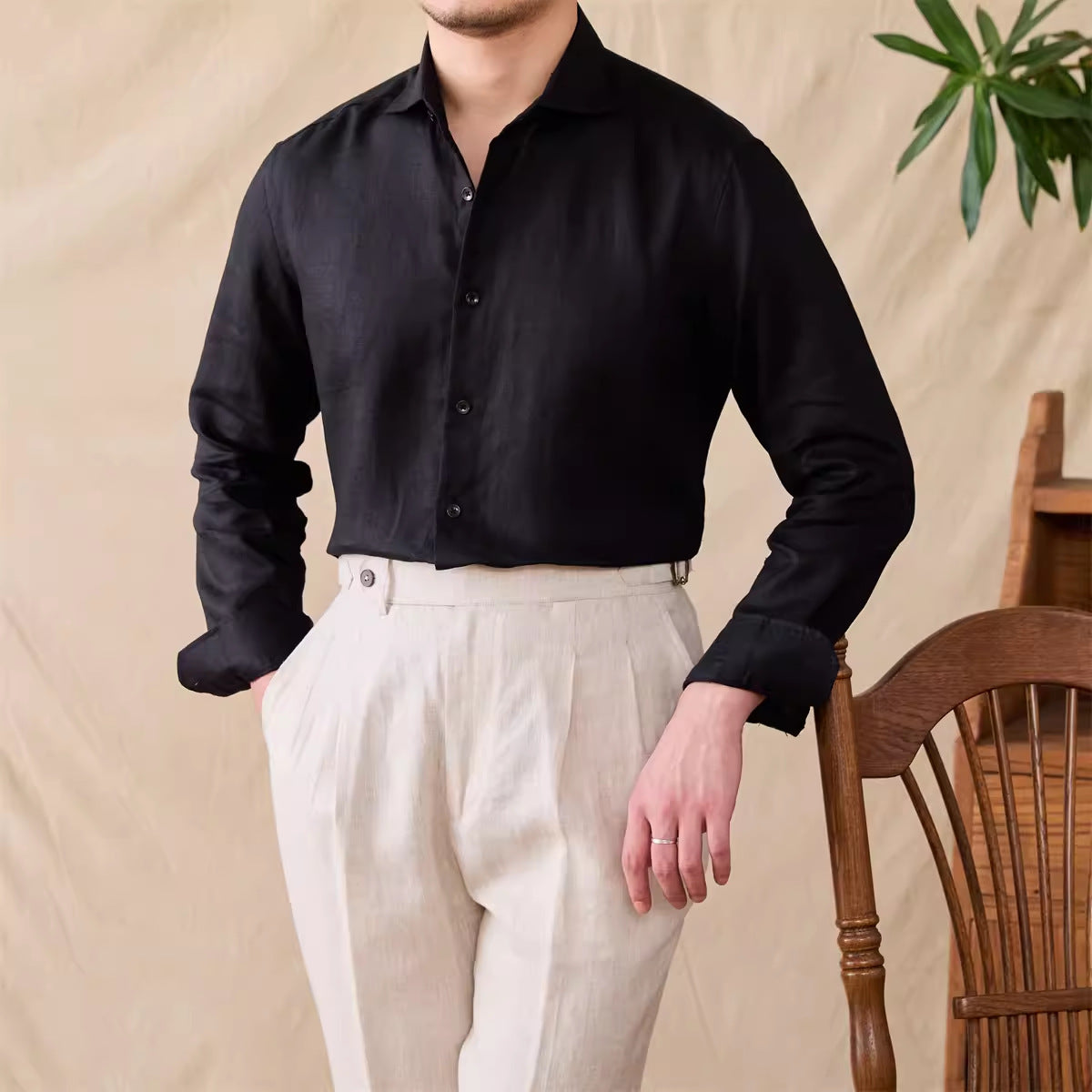 Linen Casual Solid Color Long Sleeve Shirt