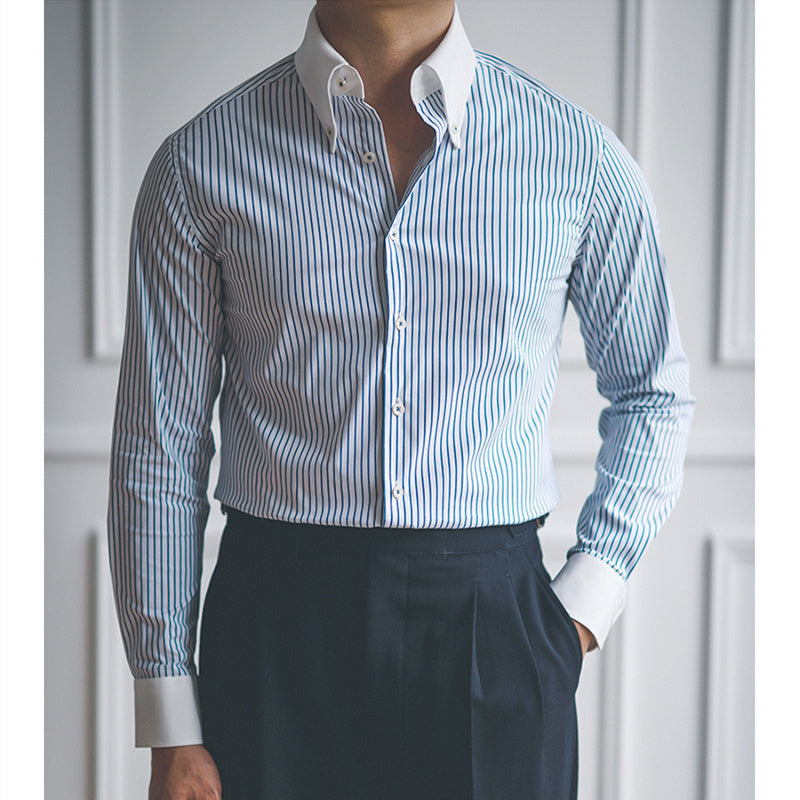 Slim Fit Pointed Collar Long Sleeve Shirt