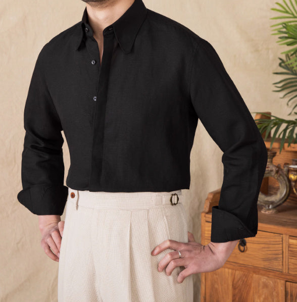 Draping Lyocell Long Linen Sleeves Shirt