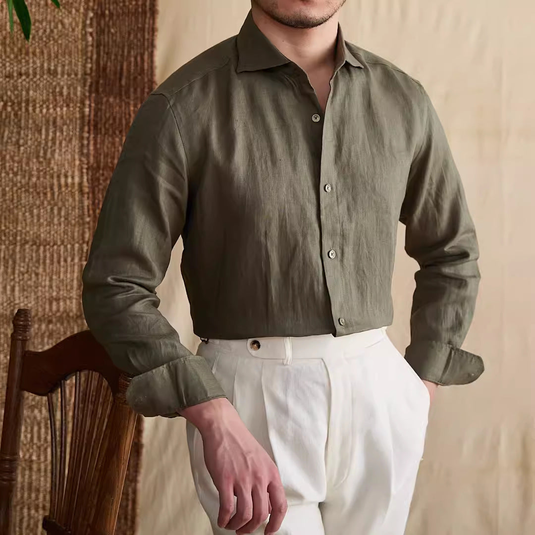 Linen Casual Solid Color Long Sleeve Shirt