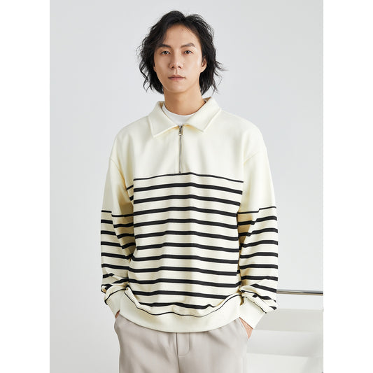 Knitted Stripped Half Zip Pullover