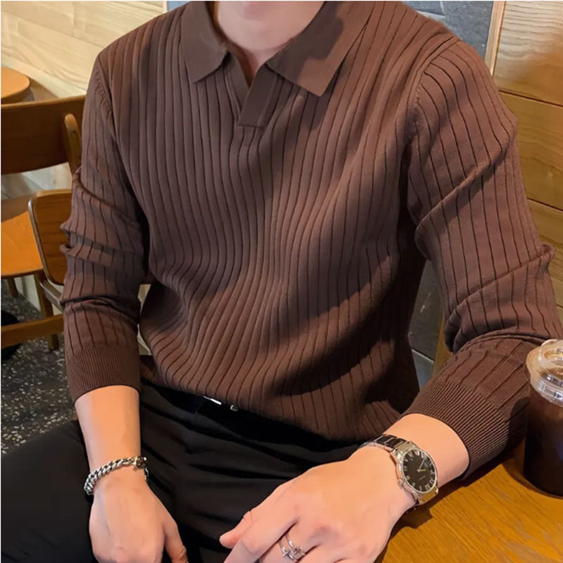 Lapel Knitted Long-sleeved Pullover