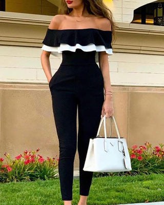 Tube top ruffled black and white dress