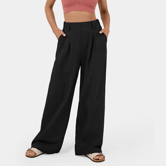 Straight-leg Cotton High Waist Pants