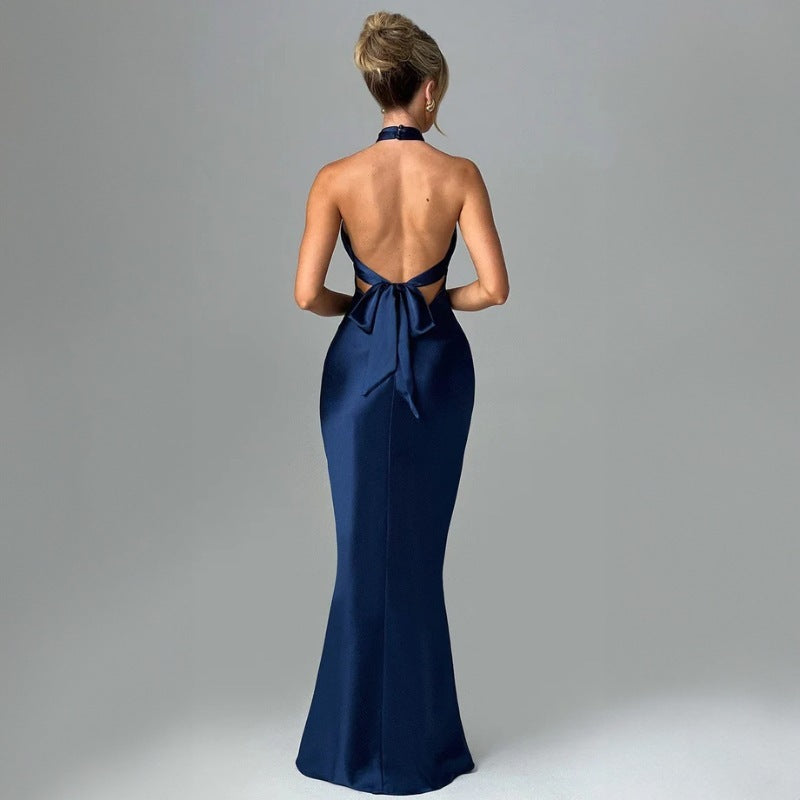 Blue Elegant Backless Dress