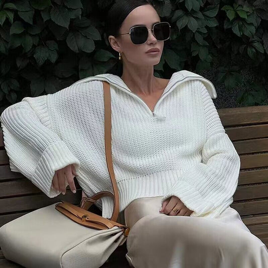 Zipper Loose Casual Knitted Sweater