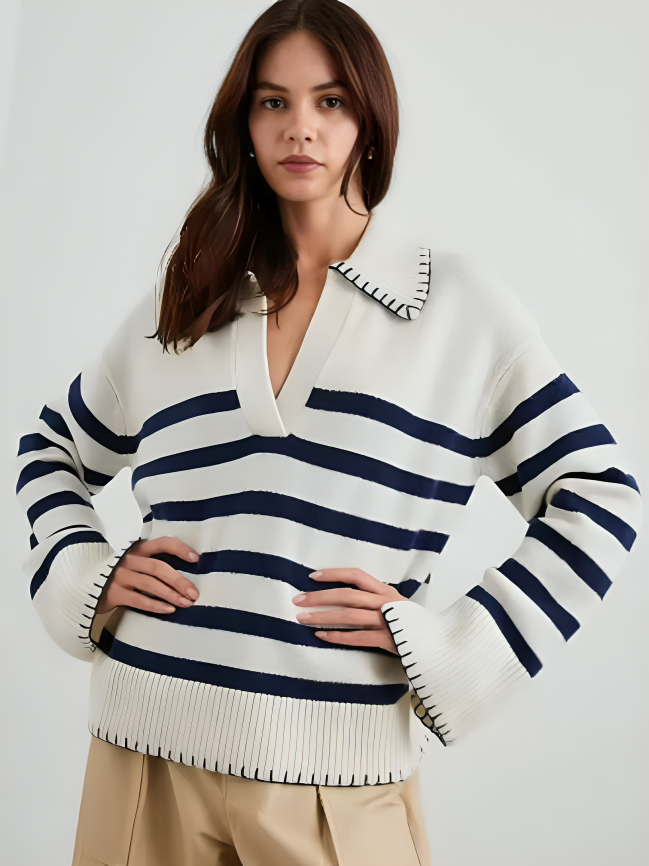 Striped Johnny Collar Sweater