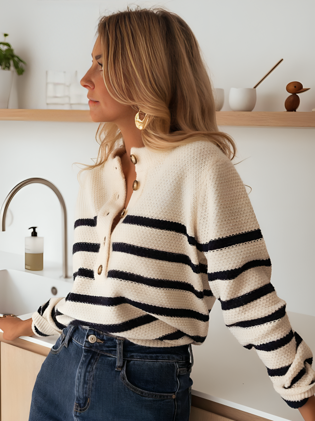 Striped Button-Front Sweater
