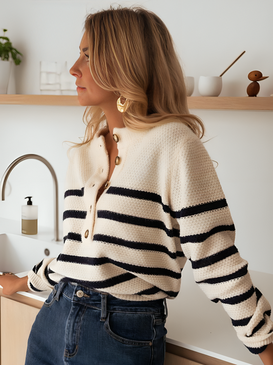 Striped Button-Front Sweater