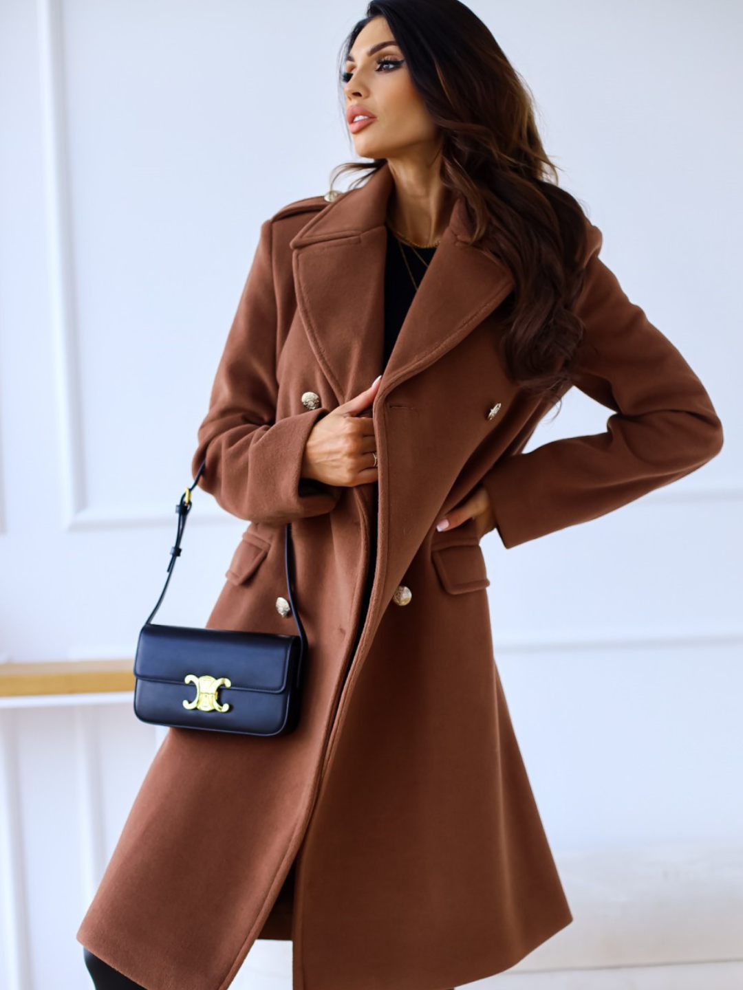 Lapel Double Breasted Woolen Coat