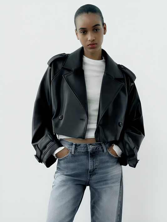 Leather Loose Short Trench Coat