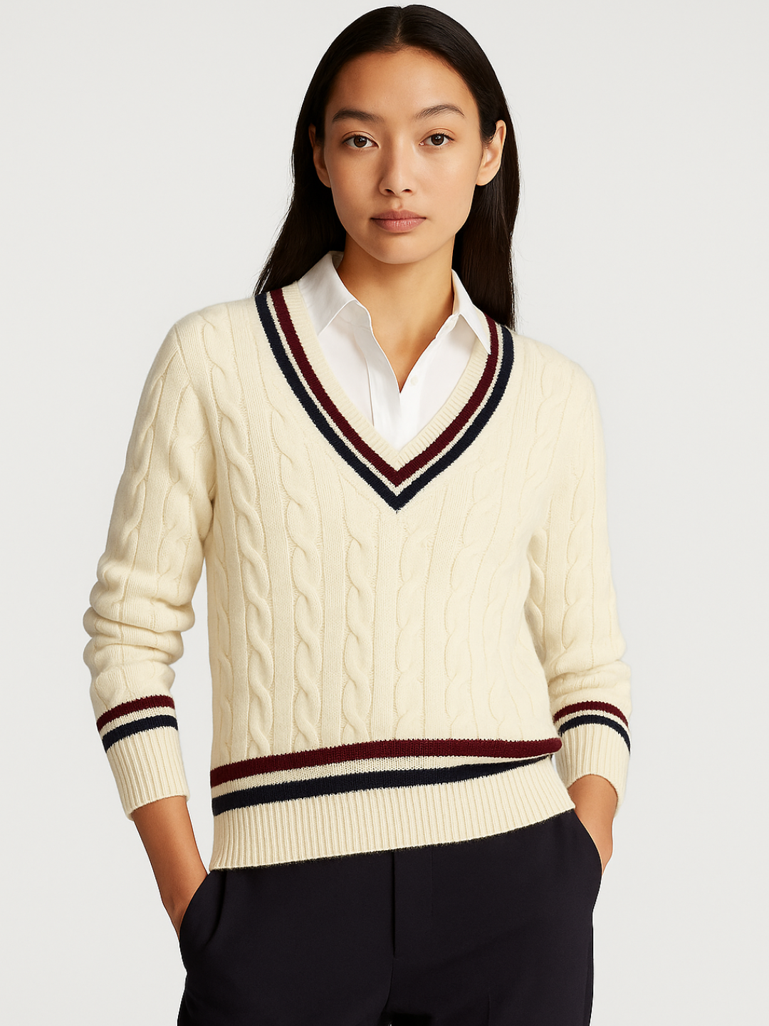 Elite Heritage Cable-Knit V-Neck Sweater