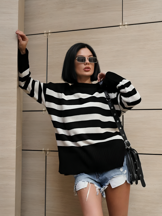 Striped Loose Crew Neck Pullover