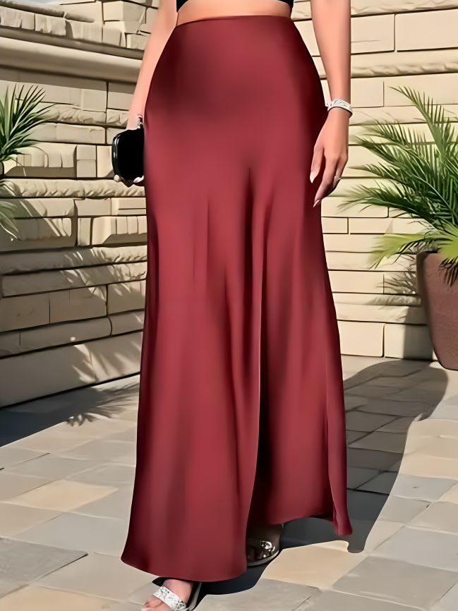 Satin High Waist Midi Skirt