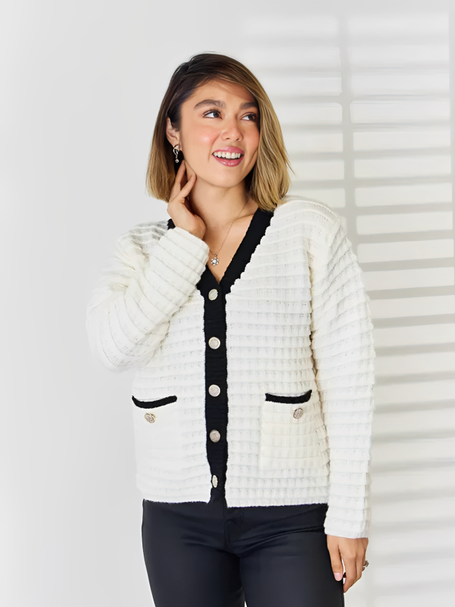 Contrast Trim Button Up Cardigan