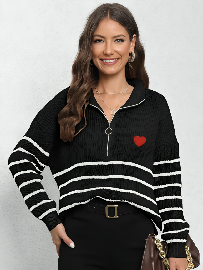 Striped Zip-Up Long Sleeve Pullover