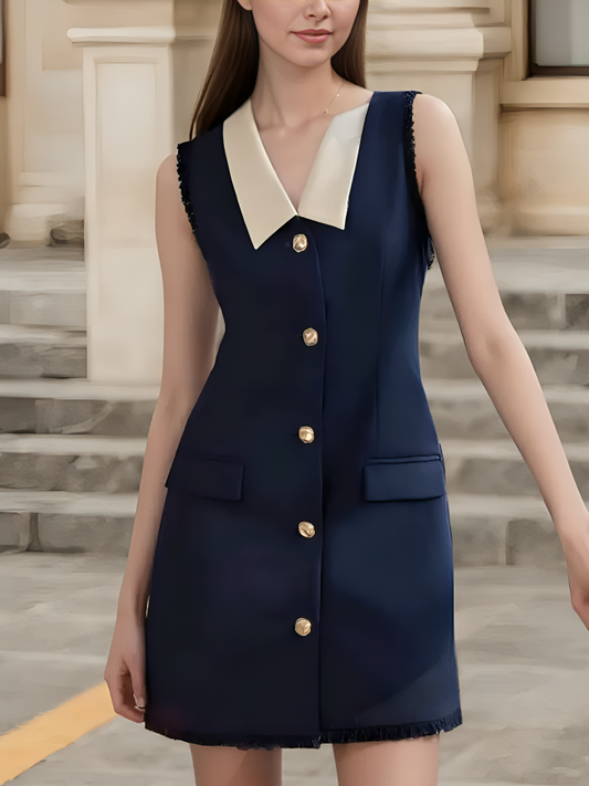 Button-Front Sleeveless Mini Dress